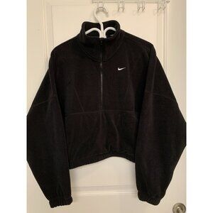 Nike One Women's Therma-FIT Oversized 1/2-Zip Fleece Top Small Black Velour